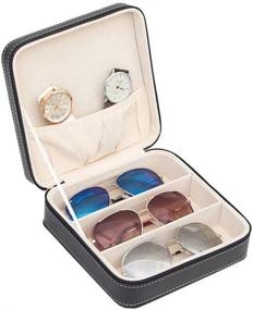 img 4 attached to 🕶️ Aco & Bebe House 3-Slot Sunglasses Organizer - Faux Leather Travel Jewelry Storage Box