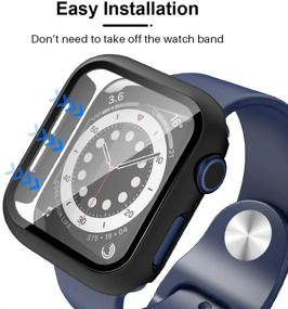 img 1 attached to Набор чехлов TAURI из закаленного стекла и поликарбоната для Apple Watch SE Series 6 5 4 44 мм - полная защита, тонкий дизайн, черный.