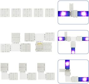 img 4 attached to 🔌 Набор разъемов для светодиодных лент без пайки, подходит для 10 мм 4-контактных SMD 5050 RGB светодиодных ламп - включает 5X линейных разъемов, 3X разъема L-образной формы, 2X разъема T-образной формы (10 штук в упаковке)