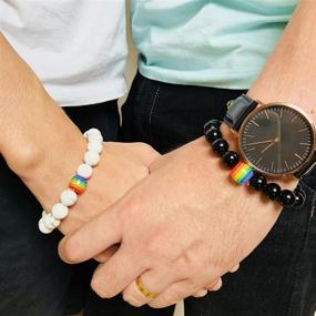 img 3 attached to 🌈 XUANPAI Handmade LGBTQ+ Rainbow Pride Relationship Bracelet - Lava Rock & Tiger Eye Stone Bead Bracelet for Lesbians & Gays