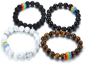 img 1 attached to 🌈 XUANPAI Handmade LGBTQ+ Rainbow Pride Relationship Bracelet - Lava Rock & Tiger Eye Stone Bead Bracelet for Lesbians & Gays