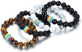 img 2 attached to 🌈 XUANPAI Handmade LGBTQ+ Rainbow Pride Relationship Bracelet - Lava Rock & Tiger Eye Stone Bead Bracelet for Lesbians & Gays