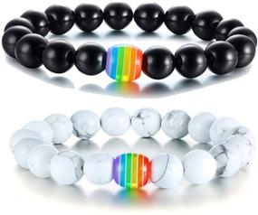 img 4 attached to 🌈 XUANPAI Handmade LGBTQ+ Rainbow Pride Relationship Bracelet - Lava Rock & Tiger Eye Stone Bead Bracelet for Lesbians & Gays