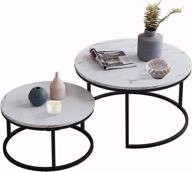 stylish set of 2 modern nesting coffee tables: marble look, black frame with marble wood top - 32” & 24” logo