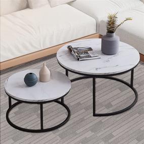 img 2 attached to Stylish Set of 2 Modern Nesting Coffee Tables: Marble Look, Black Frame with Marble Wood Top - 32” & 24”