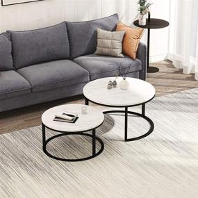 img 1 attached to Stylish Set of 2 Modern Nesting Coffee Tables: Marble Look, Black Frame with Marble Wood Top - 32” & 24”