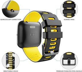 img 2 attached to 🖤 Silicone Bands Compatible with Fitbit Versa/Versa 2/Versa Lite/Versa Special Watch - Soft Replacement Sport Wristbands for Men and Women (Black-Yellow, Small)