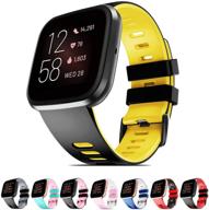 🖤 silicone bands compatible with fitbit versa/versa 2/versa lite/versa special watch - soft replacement sport wristbands for men and women (black-yellow, small) logo