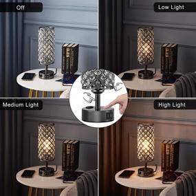 img 3 attached to 💡 Acaxin Crystal Table Desk Lamp with Touch Control, 3-Way Dimmable, Black Bedside Nightstand Light featuring 2 USB Charging Ports and Outlet, Small Cute Bed Lamp for Bedroom (Includes Bulb)