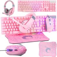 🎮 pink gaming keyboard and mouse headset headphones with mouse pad - 4in1 edition hornet rx-250: wired led rgb backlight bundle for gamers, xbox, ps4, ps5, nintendo switch users logo