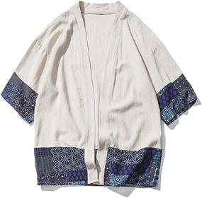 img 1 attached to 👘 Cotton Kimono Jackets Cardigan for Men's Sleep & Lounge - Perdontoo Clothing