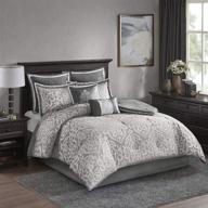 stylish madison park odette comforter set: damask medallion design, all season, king size (silver, 8 piece) - complete bedding solution with matching shams, bedskirt, decorative pillows, and down alternative logo