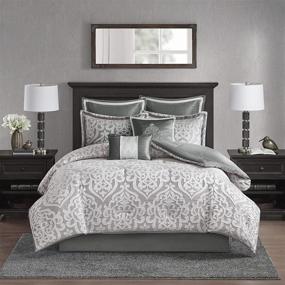 img 3 attached to Stylish Madison Park Odette Comforter Set: Damask Medallion Design, All Season, King Size (Silver, 8 Piece) - Complete Bedding Solution with Matching Shams, Bedskirt, Decorative Pillows, and Down Alternative