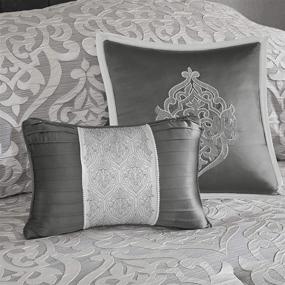 img 2 attached to Stylish Madison Park Odette Comforter Set: Damask Medallion Design, All Season, King Size (Silver, 8 Piece) - Complete Bedding Solution with Matching Shams, Bedskirt, Decorative Pillows, and Down Alternative