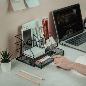 img 2 attached to 🖥️ AUPSEN Desk Organizers and Accessories - Enhanced Desktop Organizer with 6 Compartments + 1 Large Sliding Drawer for Home, Office, or School (Black)