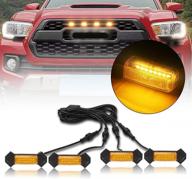 led grille lights with harness upgrade for 2016 2017 2018 2019 2020 2021 aftermarket toyota tacoma trd pro grill (yellow surface amber light) logo