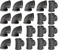 🔩 20 pack threaded cast black malleable iron pipe fitting tee & elbow - 1" size | ideal for steampunk vintage diy pipe decor project/furniture/shelving decoration | set includes 10 tees & 10 elbows logo