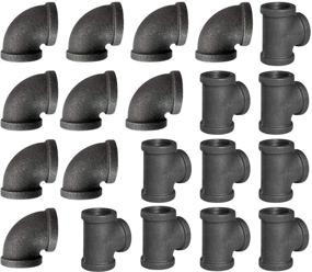 img 4 attached to 🔩 20 Pack Threaded Cast Black Malleable Iron Pipe Fitting Tee & Elbow - 1" Size | Ideal for Steampunk Vintage DIY Pipe Decor Project/Furniture/Shelving Decoration | Set includes 10 Tees & 10 Elbows