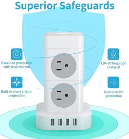 img 1 attached to Халкер Тауэр Пауэр Стрип с USB - защита от скачков напряжения на 8 розеток, 4 USB-порта, плоский вилочный удлинитель, вертикальный удлинительный шнур длиной 6,5 фута с защитой от перегрузки - 1625 Вт 13А, белый - идеально подходит для домашнего офиса или общежития
