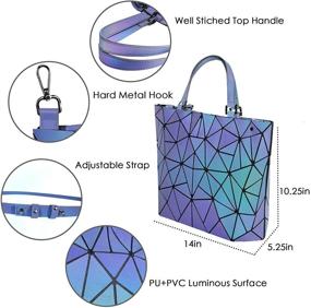 img 3 attached to 👜 Luminous Holographic Purse Set: Geometric Hand Bags Purses for Women - Reflective Iridescent Tote Bag and Wallet Combo, Perfect for Traveling or Shopping in Purple