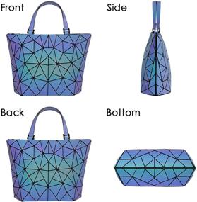 img 2 attached to 👜 Luminous Holographic Purse Set: Geometric Hand Bags Purses for Women - Reflective Iridescent Tote Bag and Wallet Combo, Perfect for Traveling or Shopping in Purple