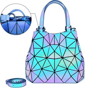 img 1 attached to 👜 Luminous Holographic Purse Set: Geometric Hand Bags Purses for Women - Reflective Iridescent Tote Bag and Wallet Combo, Perfect for Traveling or Shopping in Purple