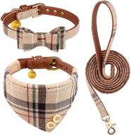 stylish 3 pcs dog collars set with leash, bow tie, bandana, and bell for small dogs, puppies, and cats (beige) logo