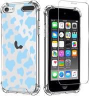 🐄 kanghar ipod touch 7/6 case - blue cow print cute pattern - shockproof clear - full body protection cover logo