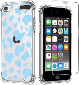 img 4 attached to 🐄 KANGHAR iPod Touch 7/6 Case - Blue Cow Print Cute Pattern - Shockproof Clear - Full Body Protection Cover