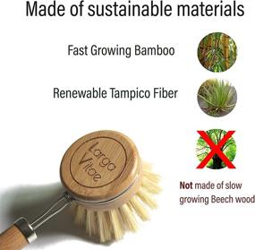 img 2 attached to 🍽️ Larga Vitae Bamboo Wood Dish Brush with Renewable Tampico Fiber Bristles, 5 Replacement Heads, Durable & Long Lasting, All-Purpose Kitchen Scrubber