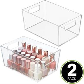 img 3 attached to 🗄️ mDesign Clear Makeup Organizer Bin - 2 Pack for Bathroom Vanity, Countertops, Drawers - Ideal for Beauty Blenders, Eyeshadow Palettes, Lipsticks, & Brushes with Handles