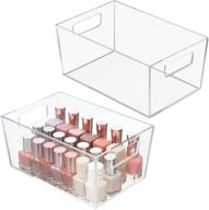 🗄️ mdesign clear makeup organizer bin - 2 pack for bathroom vanity, countertops, drawers - ideal for beauty blenders, eyeshadow palettes, lipsticks, & brushes with handles logo