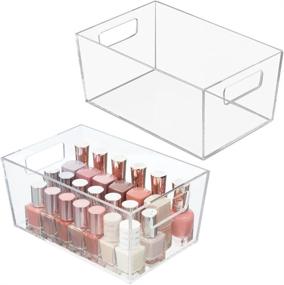 img 4 attached to 🗄️ mDesign Clear Makeup Organizer Bin - 2 Pack for Bathroom Vanity, Countertops, Drawers - Ideal for Beauty Blenders, Eyeshadow Palettes, Lipsticks, & Brushes with Handles