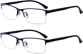 img 4 attached to 👓 ALWAYSUV Men Reading Glasses - Blue Light Blocking Computer Glasses, 2 Pack TR90 Half Frame, Black, Transparent Lens