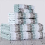 truly lou 100% cotton bathroom towel set - 6 piece set with 2 bath towels, 2 hand towels, 2 washcloths - decorative striped blue pattern - highly absorbent, fast drying - spa blue logo