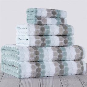 img 4 attached to Truly Lou 100% Cotton Bathroom Towel Set - 6 Piece Set with 2 Bath Towels, 2 Hand Towels, 2 Washcloths - Decorative Striped Blue Pattern - Highly Absorbent, Fast Drying - Spa Blue