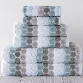 img 1 attached to Truly Lou 100% Cotton Bathroom Towel Set - 6 Piece Set with 2 Bath Towels, 2 Hand Towels, 2 Washcloths - Decorative Striped Blue Pattern - Highly Absorbent, Fast Drying - Spa Blue
