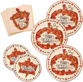 img 3 attached to 🍂 Thanksgiving Dinnerware Set for 24 Guests - Disposable Paper Plates and Napkins with Pumpkin Theme - Happy Thanksgiving Autumn Tableware - Elegant Gold Foil Fall Design - Party Supplies