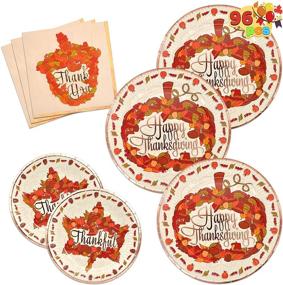 img 4 attached to 🍂 Thanksgiving Dinnerware Set for 24 Guests - Disposable Paper Plates and Napkins with Pumpkin Theme - Happy Thanksgiving Autumn Tableware - Elegant Gold Foil Fall Design - Party Supplies