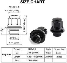 img 3 attached to 🔧 Набор из 20 черных гаек с магнитным креплением M12x1.5 с шайбой - высотой 1,46 дюйма - гексагональным размером 0,83 дюйма - совместим с автомобилями Chrysler, Toyota и Lexus.