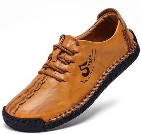 img 4 attached to Stylish Light Brown Men's Shoes with Non-Slip Loafers and Fashionable Stitching