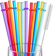 🥤 reusable plastic straws - 12 pieces, 11 inches, bpa-free, unbreakable, clear colored straws for tall cups and tumblers, includes cleaning brush (not dishwasher safe) logo
