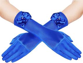 img 3 attached to BABEYOND Satin Princess Dress Up Gloves for Girls - Wedding Bow Party Gloves for Toddlers