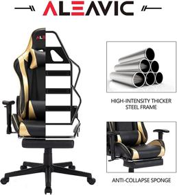 img 2 attached to 🎮 ALEAVIC Gaming Chair with Footrest - High Back Ergonomic Adjustable, Racing Style PU Leather Chair for Adults, Computer Gaming Chair with Headrest and Lumbar Support (Black/Gold)