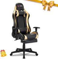 🎮 aleavic gaming chair with footrest - high back ergonomic adjustable, racing style pu leather chair for adults, computer gaming chair with headrest and lumbar support (black/gold) логотип