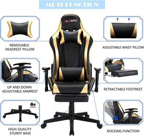 img 1 attached to 🎮 ALEAVIC Gaming Chair with Footrest - High Back Ergonomic Adjustable, Racing Style PU Leather Chair for Adults, Computer Gaming Chair with Headrest and Lumbar Support (Black/Gold)