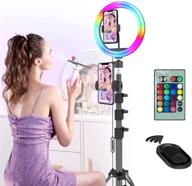 10 inch rgb selfie ring light with stand: remote control led circle lamp with tripod & phone holder for video & photography lighting, iphone filming & live streaming on youtube, tik tok logo