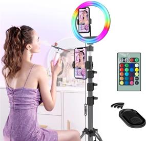 img 4 attached to 10 Inch RGB Selfie Ring Light with Stand: Remote Control LED Circle Lamp with Tripod & Phone Holder for Video & Photography Lighting, iPhone Filming & Live Streaming on YouTube, TIK Tok