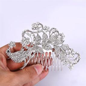 img 2 attached to Elegant Bridal Hair Comb: EVER FAITH Austrian Crystal Peacock Flower Hair Accessory, Clear