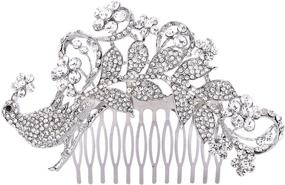 img 4 attached to Elegant Bridal Hair Comb: EVER FAITH Austrian Crystal Peacock Flower Hair Accessory, Clear